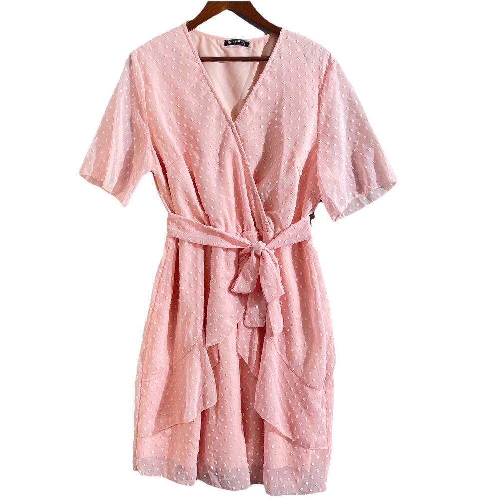 Swiss Dot Wrap Dress Short Sleeve XL PINK Coquette Solf Girl Balletcore